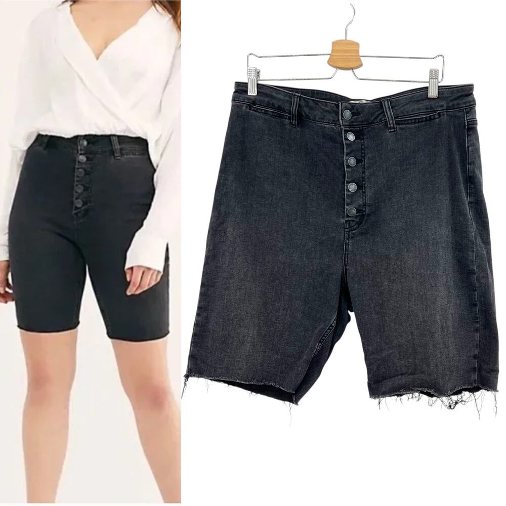 Free People We The Free Crvy Bermuda Shorts Exposed Button Fly Faded Black 34